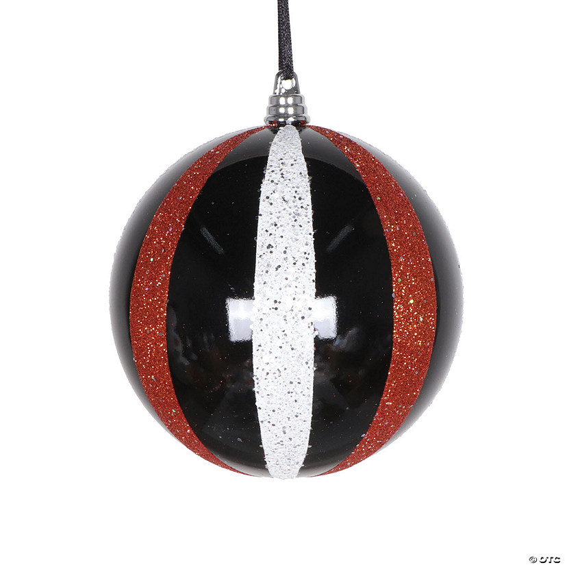 Vickerman Shatterproof 4.7" Black White Orange Round Christmas Ornament, 3 per bag Image