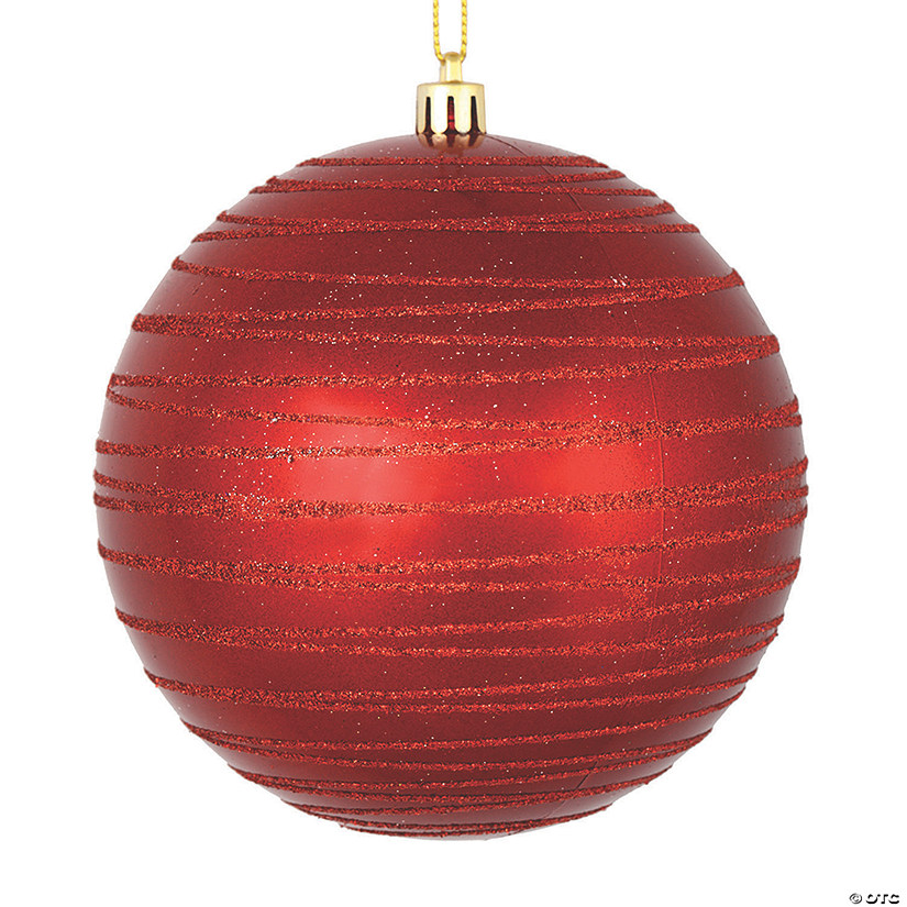 Vickerman Shatterproof 4.75" Red Candy Finish with Glitter Ball Christmas Ornament, 4 per Bag Image