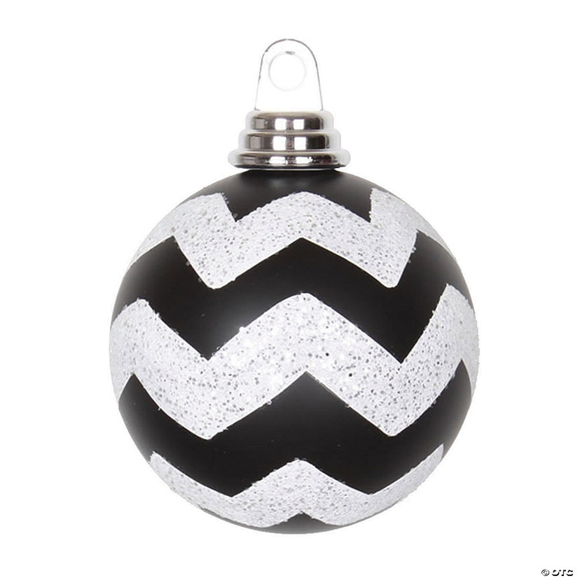 Vickerman Shatterproof 4" Black and White Glitter Chevron Ball Christmas Ornament, 4 per Box Image