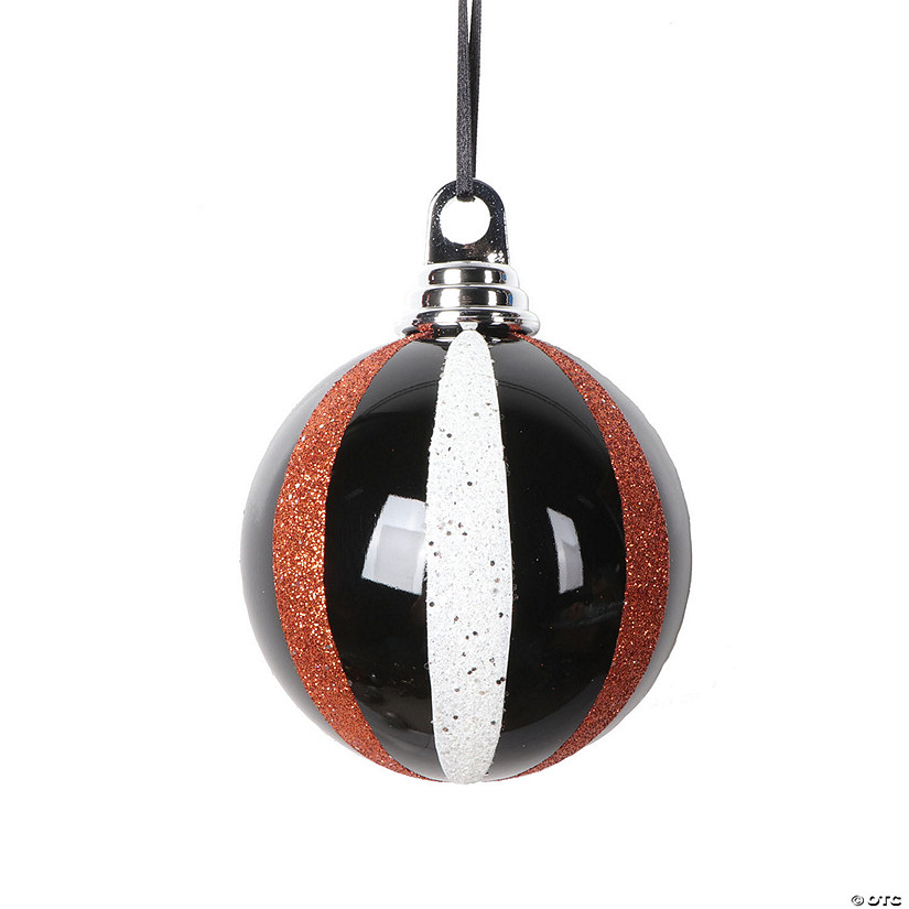 Vickerman Shatterproof 4" Black White Orange Round Christmas Ornament, 4 per bag Image