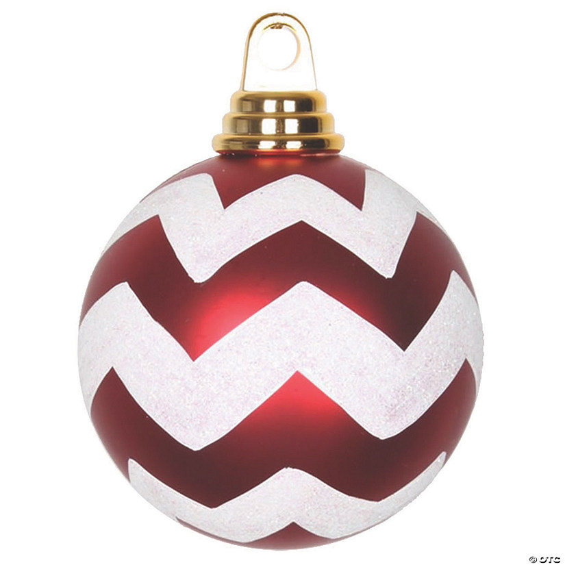 Vickerman Shatterproof 4 Red And White Glitter Chevron Ball Christmas