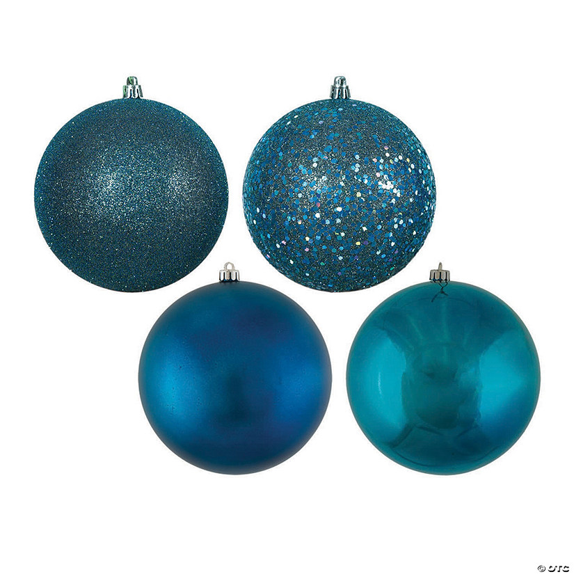 Vickerman Shatterproof 4" Sea Blue 4-Finish Ball Christmas Ornament, 12 per Box Image