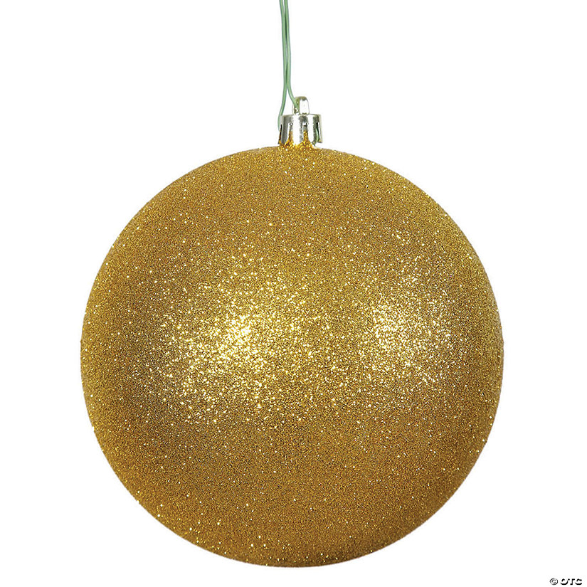 Vickerman Shatterproof 6" Antique Gold Glitter Ball Christmas Ornament, 4 per Bag Image