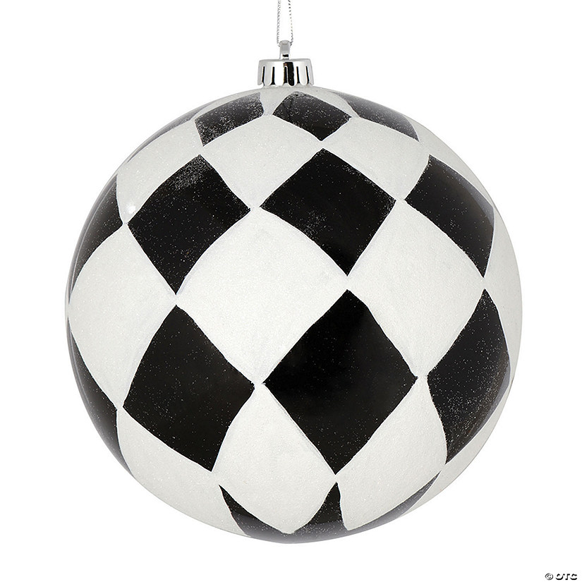 Vickerman Shatterproof 6" Black and White Diamond Glitter Ball Christmas Ornament, Set of 3 Image