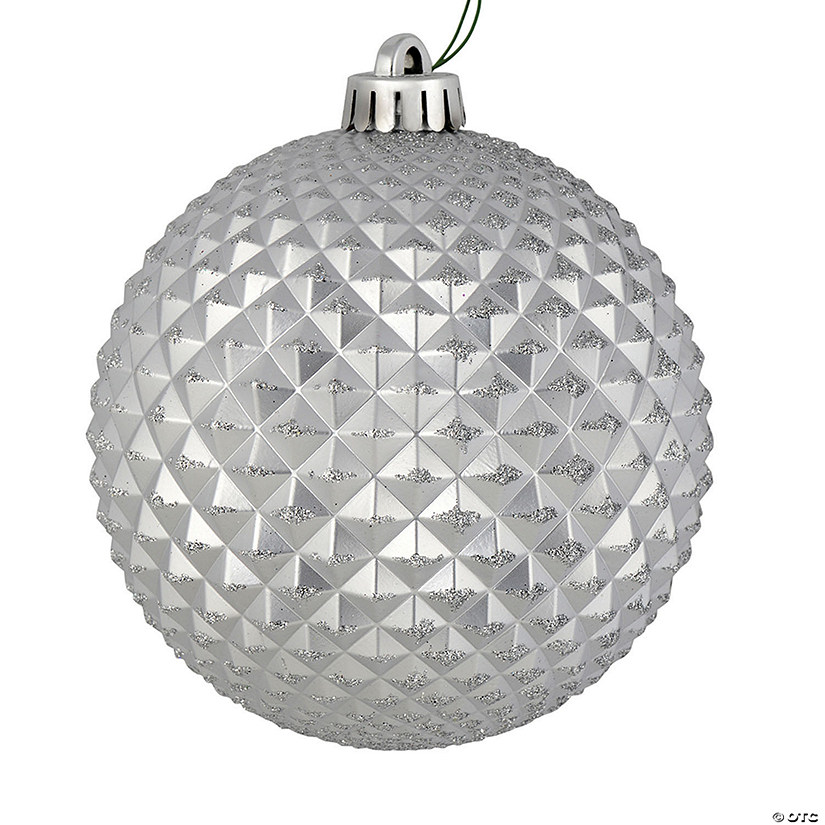 Vickerman Shatterproof 6" Silver Durian Glitter Ball Christmas Ornament, 4 per Bag Image