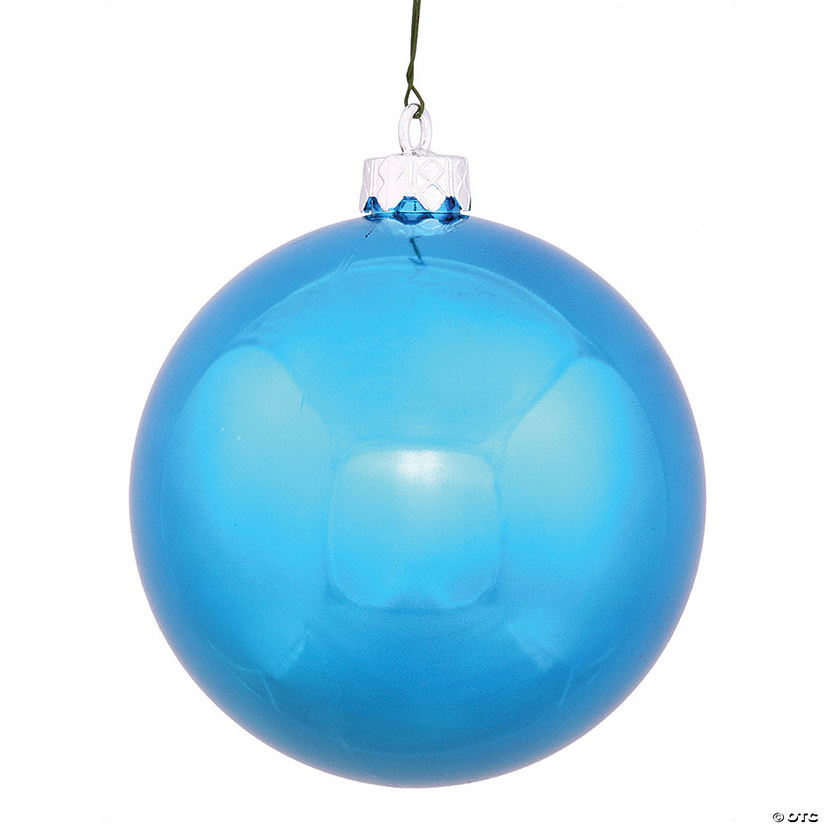 Vickerman Shatterproof 6" Turquoise Shiny Ball Christmas Ornament, 4 per Bag Image