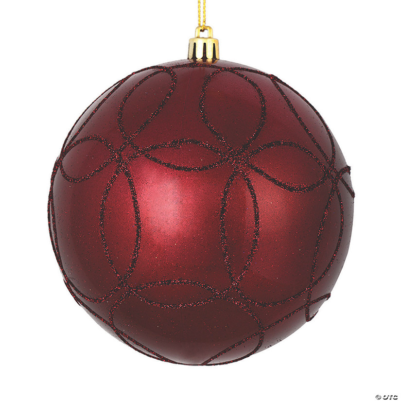 Vickerman Shatterproof 6" Wine Candy Finish with Glitter Ball Christmas Ornament, 3 per Box Image