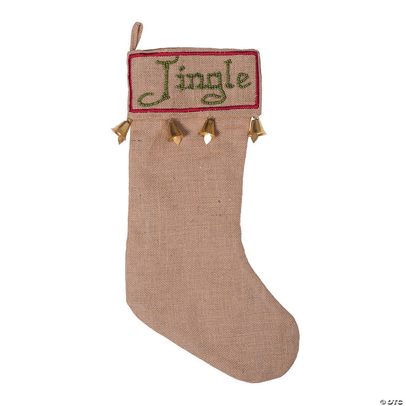 Vickerman Tan Burlap Bead Embroidered 8" x 19" Stocking Image