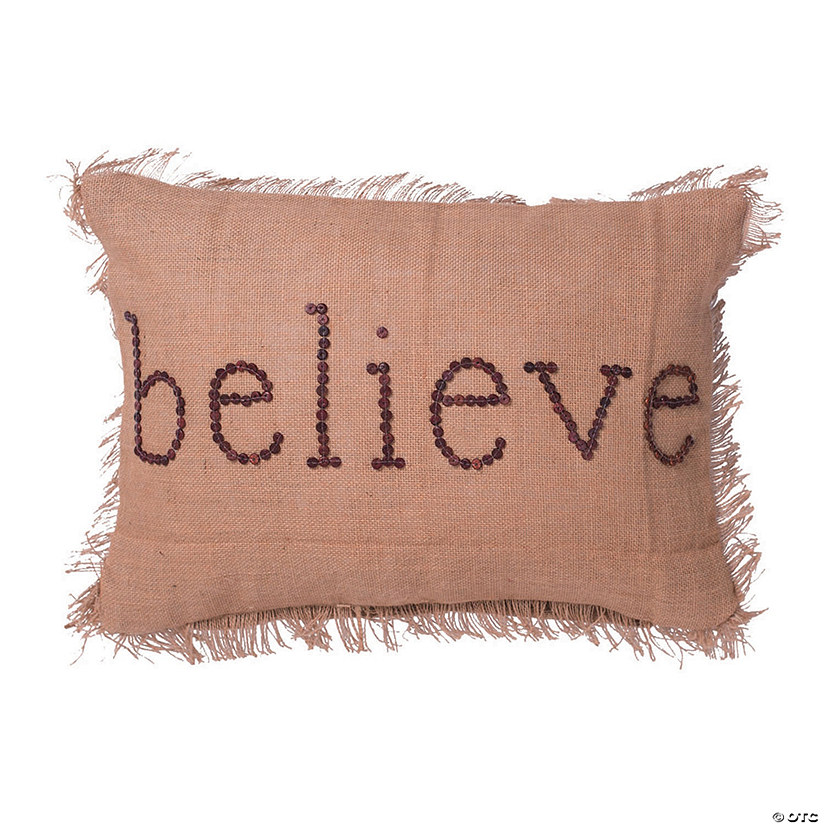 Vickerman Tan Burlap Button Wording 14" x 20" Throw Pillow Image
