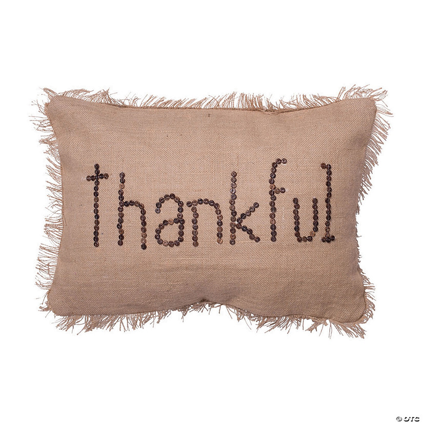 Vickerman Tan Burlap Button Wording 14" x 20" Throw Pillow Image