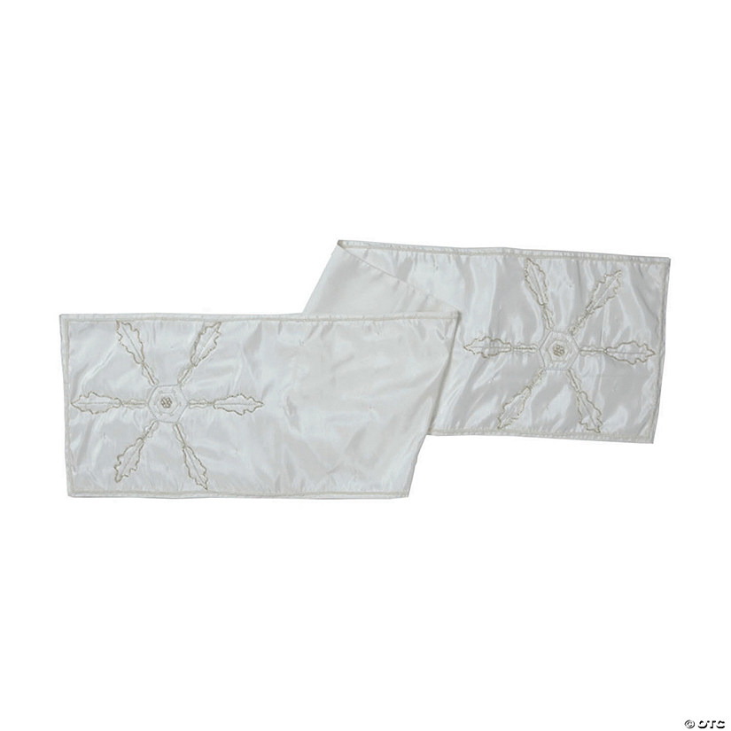 Vickerman White 12" x 60" Beaded Snowflakes Table Runner Image