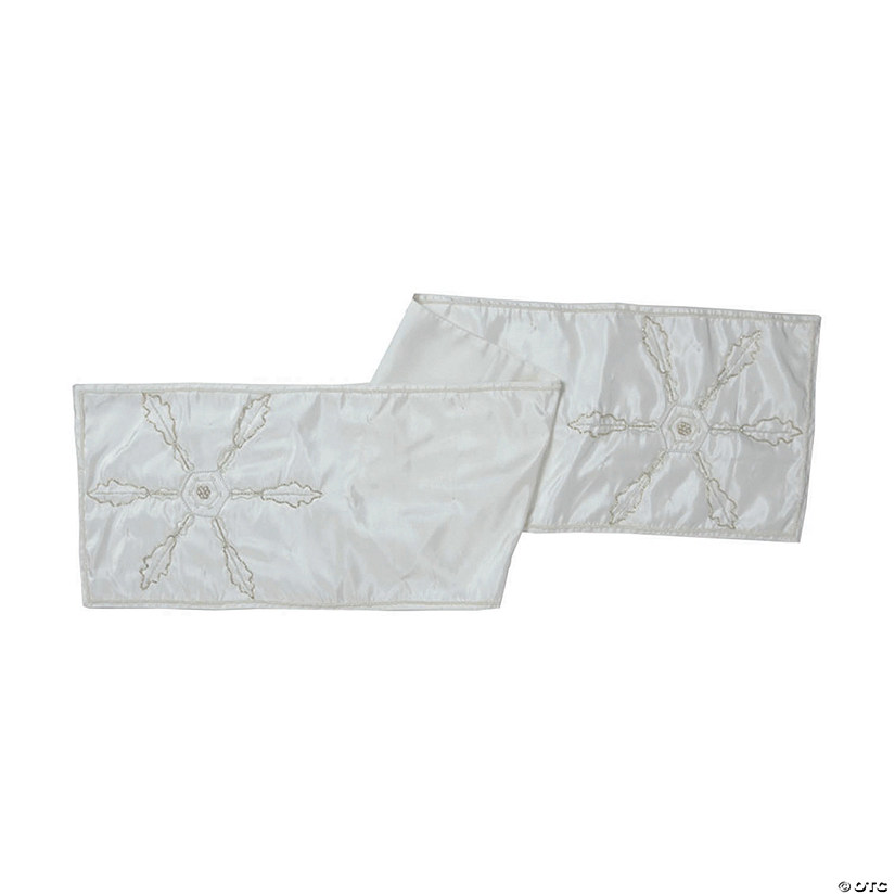 Vickerman White 14" x 90" Beaded Snowflakes Table Runner Image