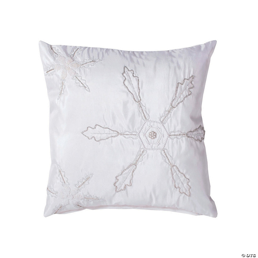 Vickerman White 18" x 18" Beaded Snowflakes Throw  Pillow Image