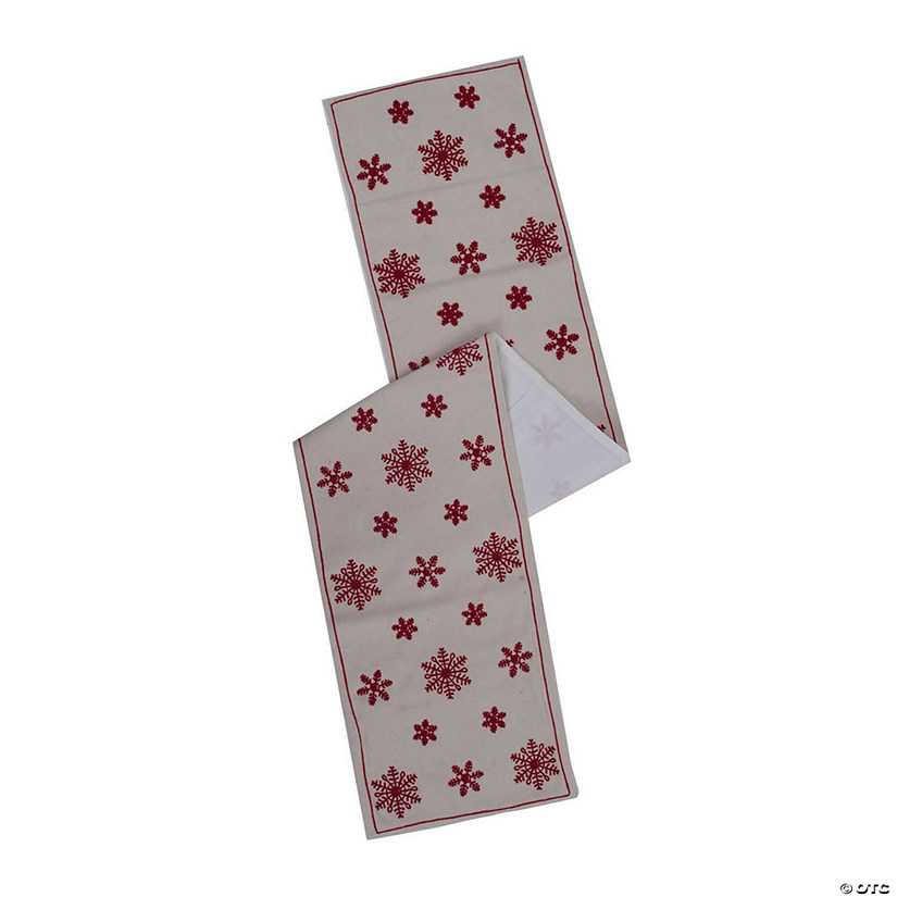 Vickerman White Red Embroidered Snowflakes 12" x 60" Table Runner Image