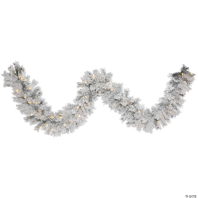 Vickermans 9' Flocked Alaskan Garland Featuring with Warm White LED Lights Image