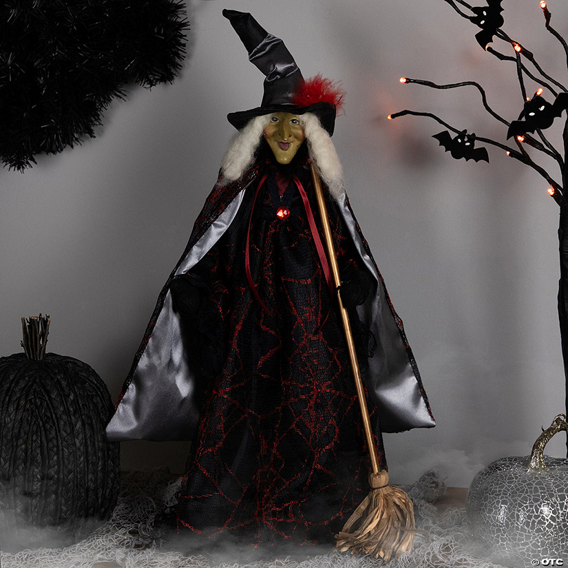 Victorian Style Witch with Broom Halloween Figure - 18&quot; Image