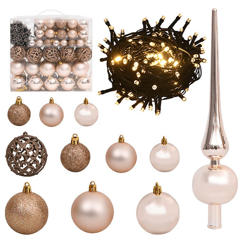 vidaXL 120 Piece Christmas Ball Set with Peak and 300 LEDs Rose Gold Image