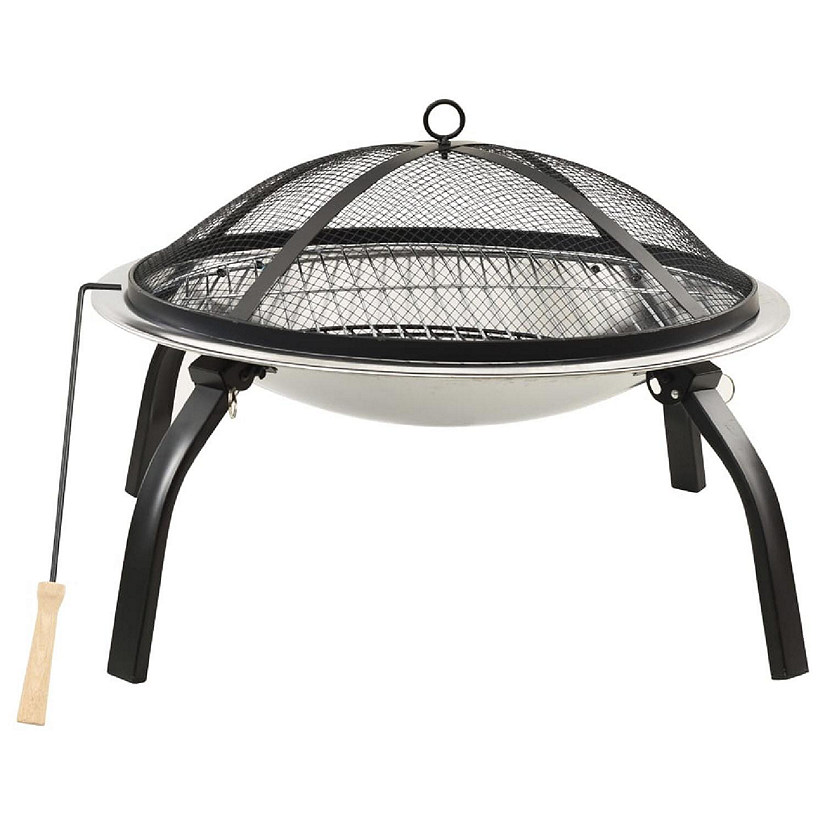 vidaXL 2-in-1 Fire Pit and BBQ with Poker 22"x22"x19.3" Stainless Steel fire pits Image