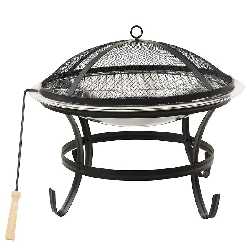 vidaXL 2-in-1 Fire Pit and BBQ with Poker 22"x22"x19.3" Stainless Steel Image