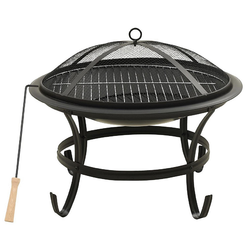 vidaXL 2-in-1 Fire Pit and BBQ with Poker 22"x22"x19.3" Steel Image