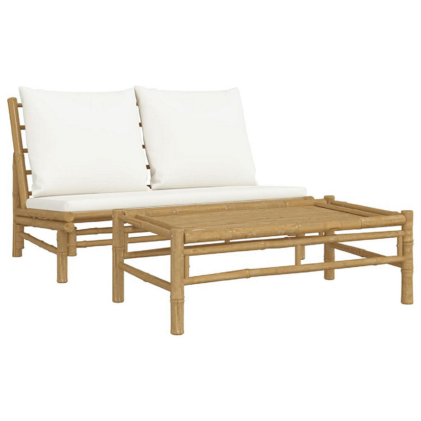 vidaXL 2 Piece Patio Lounge Set with Cream White Cushions Bamboo Image