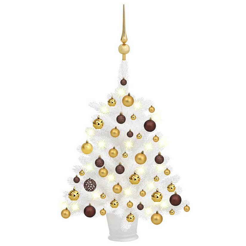 VidaXL 2' White Artificial Christmas Tree with LED Lights & 61pc Gold/Bronze Ornament Set Image
