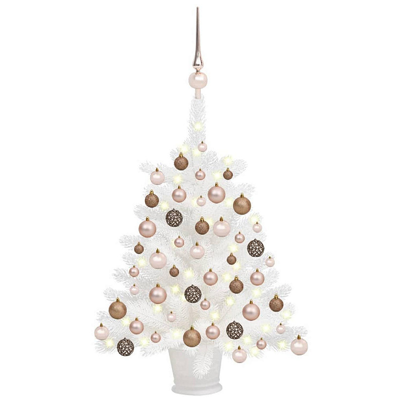 VidaXL 2' White Artificial Christmas Tree with LED Lights & 61pc Gold Ornament Set Image