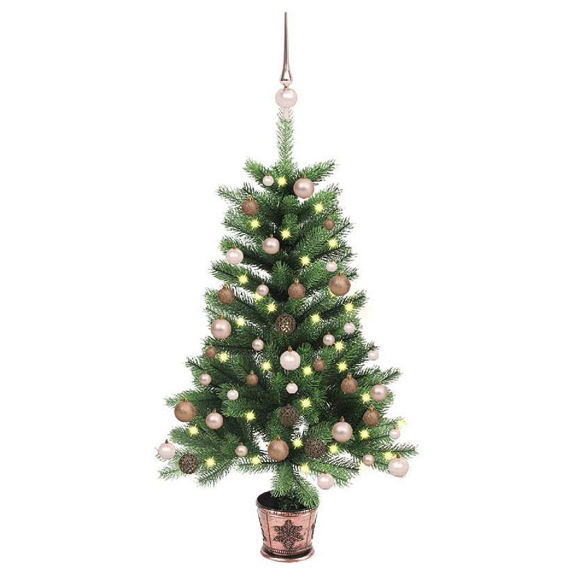 VidaXL 3' Green Artificial Christmas Tree with LED Lights & 61pc Gold Ornament Set Image