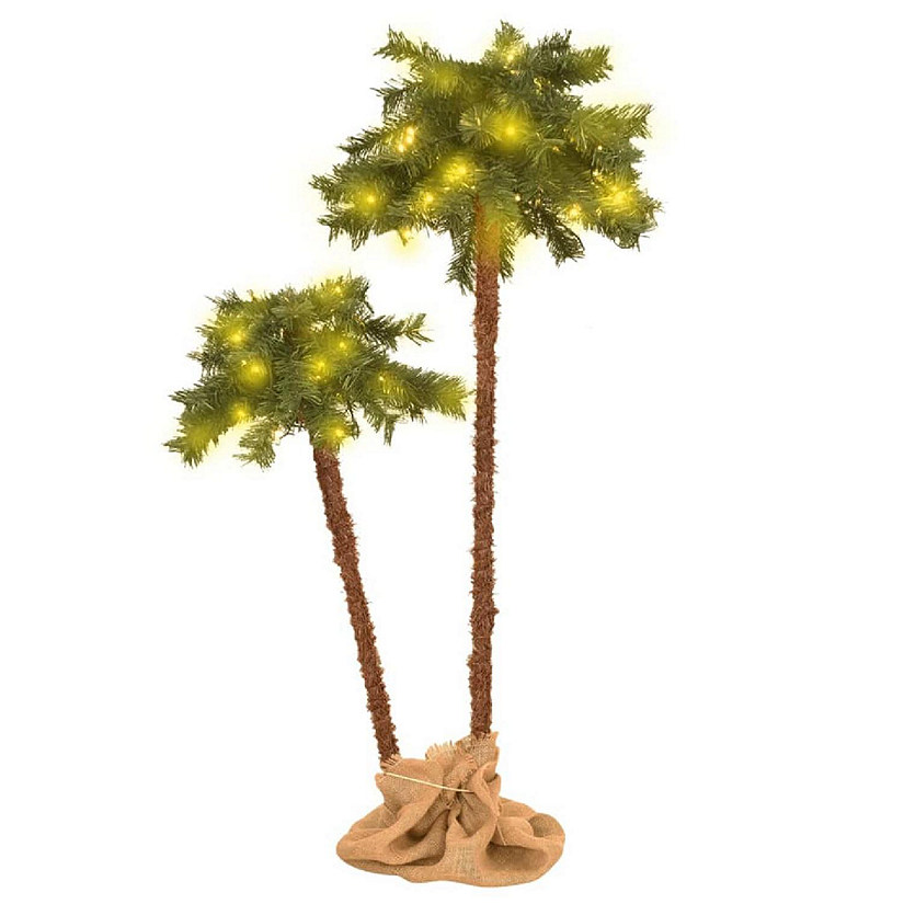 vidaXL 3' Green/Brown Artificial Double Palm Tree with LED Lights Image
