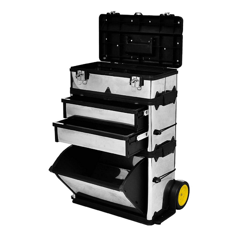vidaXL 3-Part Rolling Tool Box with 2 Wheels Image