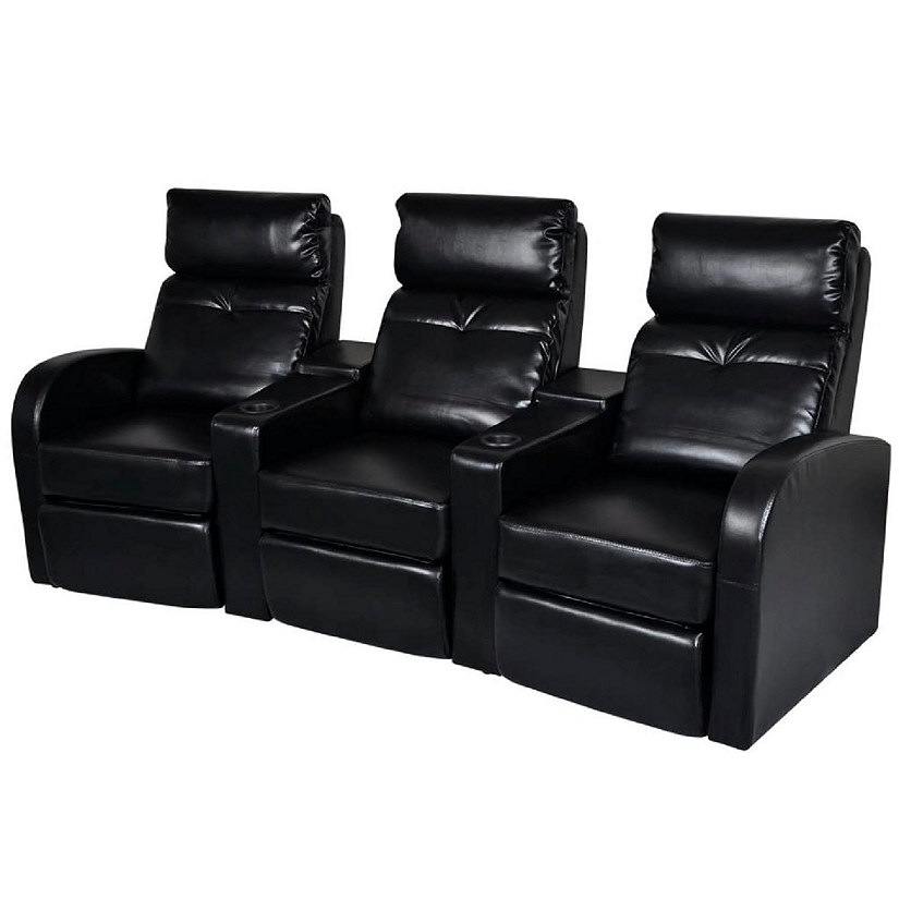 vidaXL 3-Seater Home Theater Recliner Sofa Black Faux Leather Image
