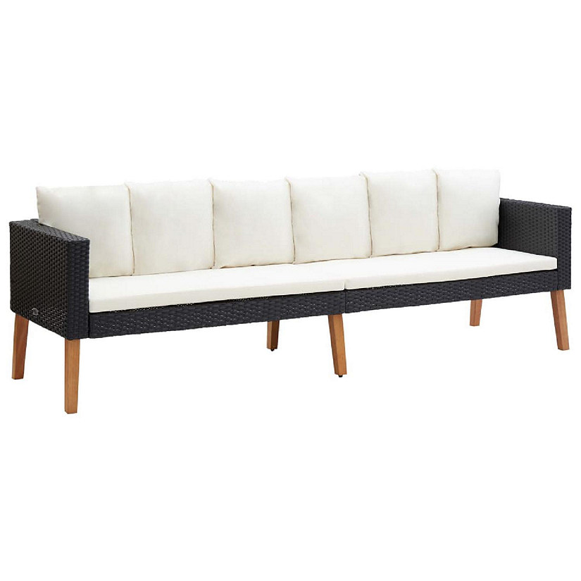 vidaXL 3-Seater Patio Sofa with Cushions Poly Rattan Black Image