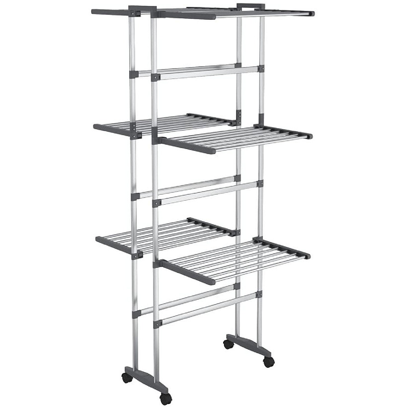 vidaXL 3-Tier Laundry Drying Rack with Wheels Silver 23.6"x27.6"x50.8" Image
