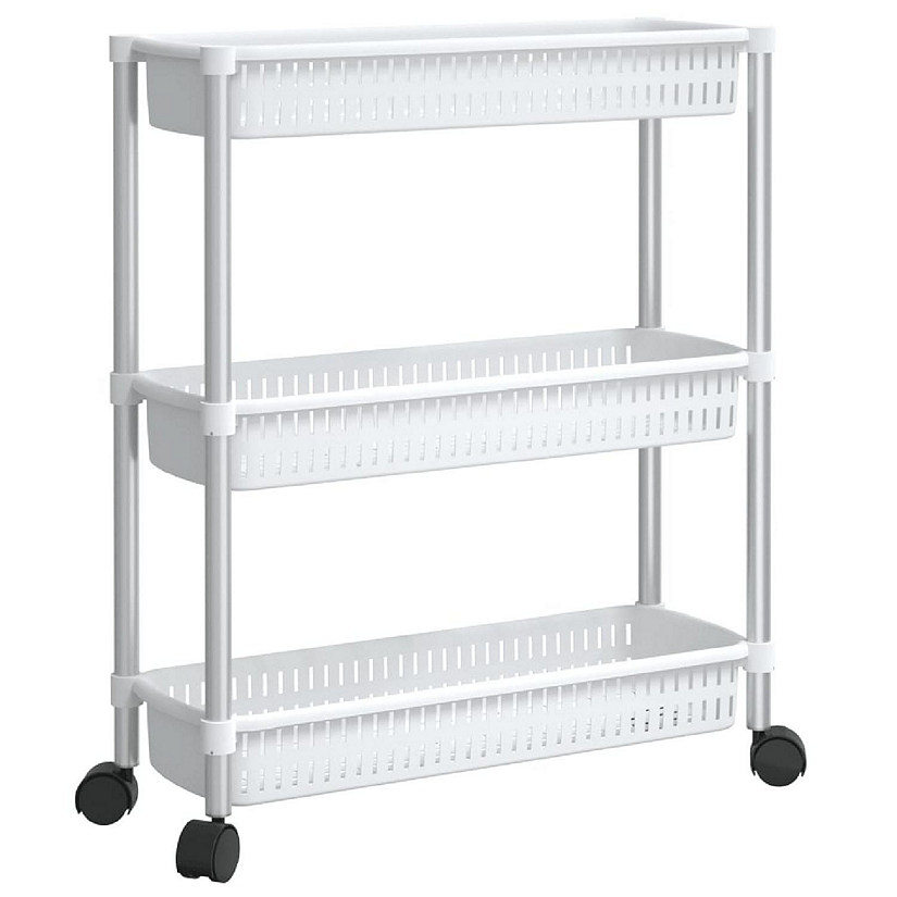vidaXL 3-Tier Storage Trolley Silver and White Aluminum Image