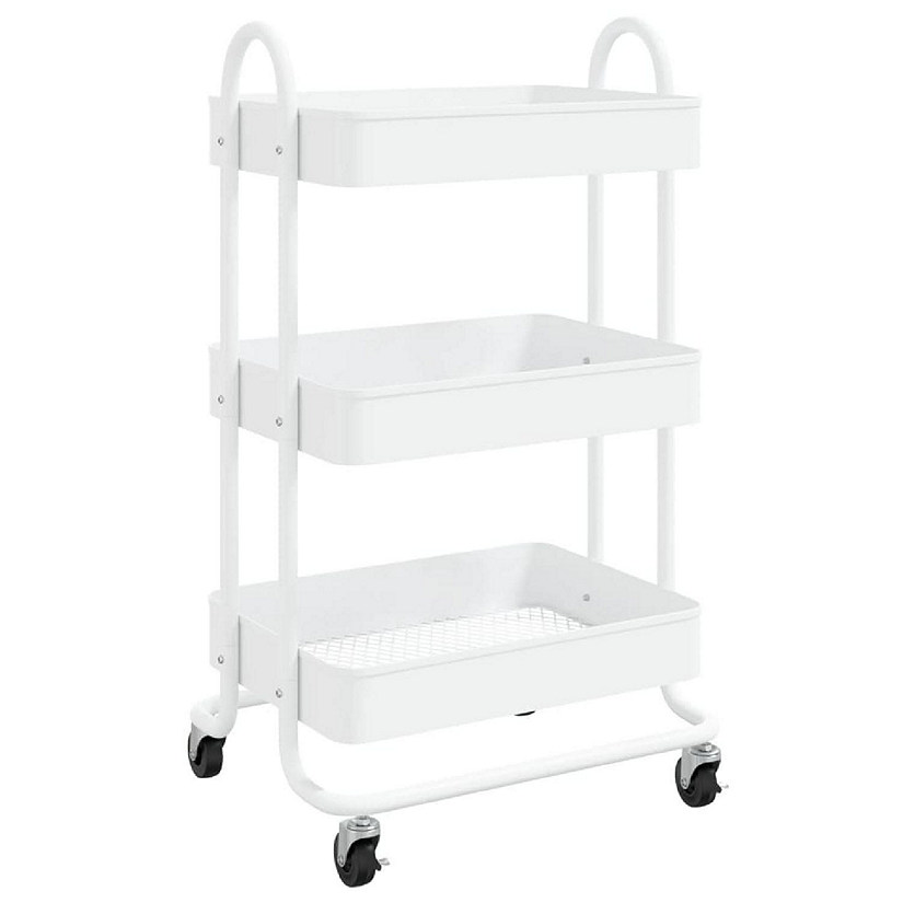 vidaXL 3-Tier Trolley White 16.9"x13.4"x31.1" Steel Image