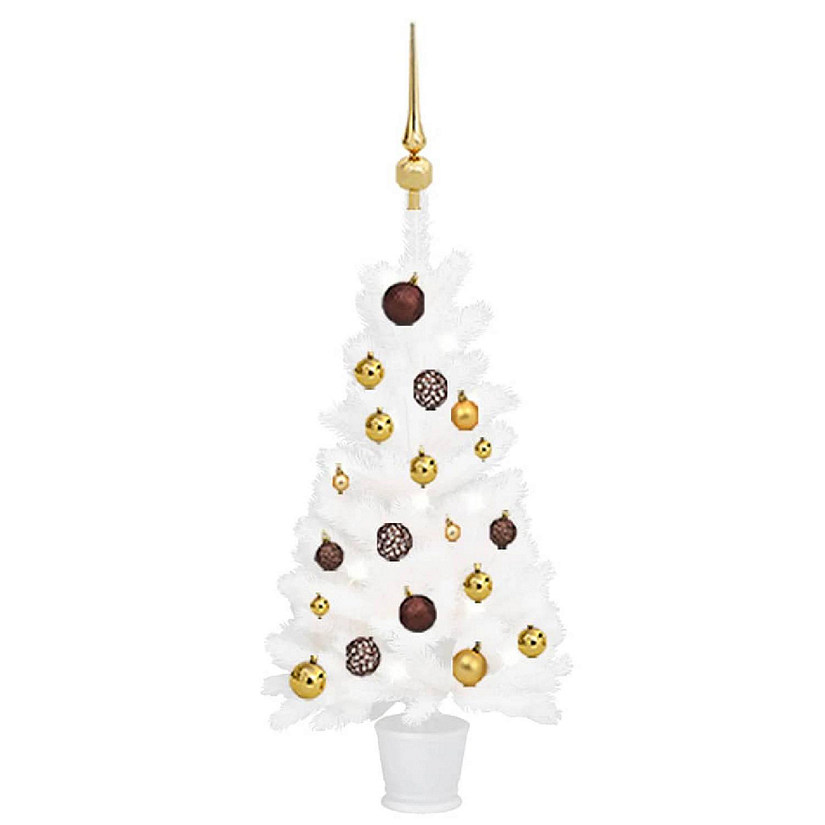 VidaXL 3' White Artificial Christmas Tree with LED Lights & 61pc Gold/Bronze Ornament Set Image