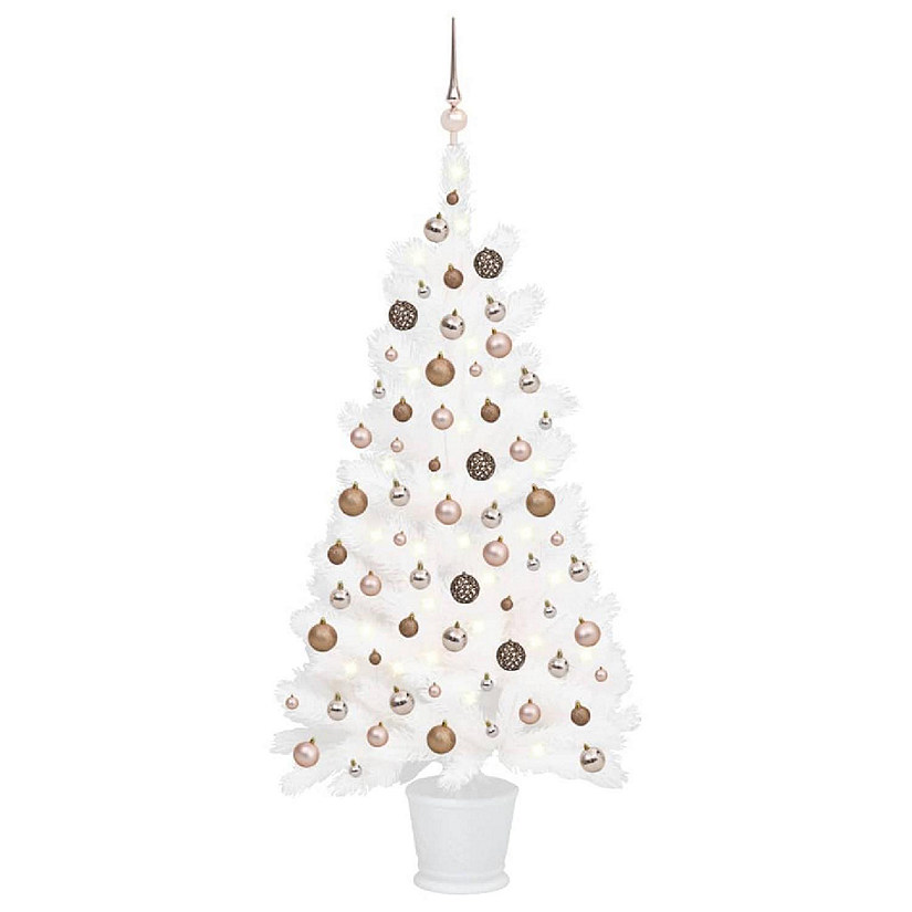 VidaXL 3' White Artificial Christmas Tree with LED Lights & 61pc Gold Ornament Set Image