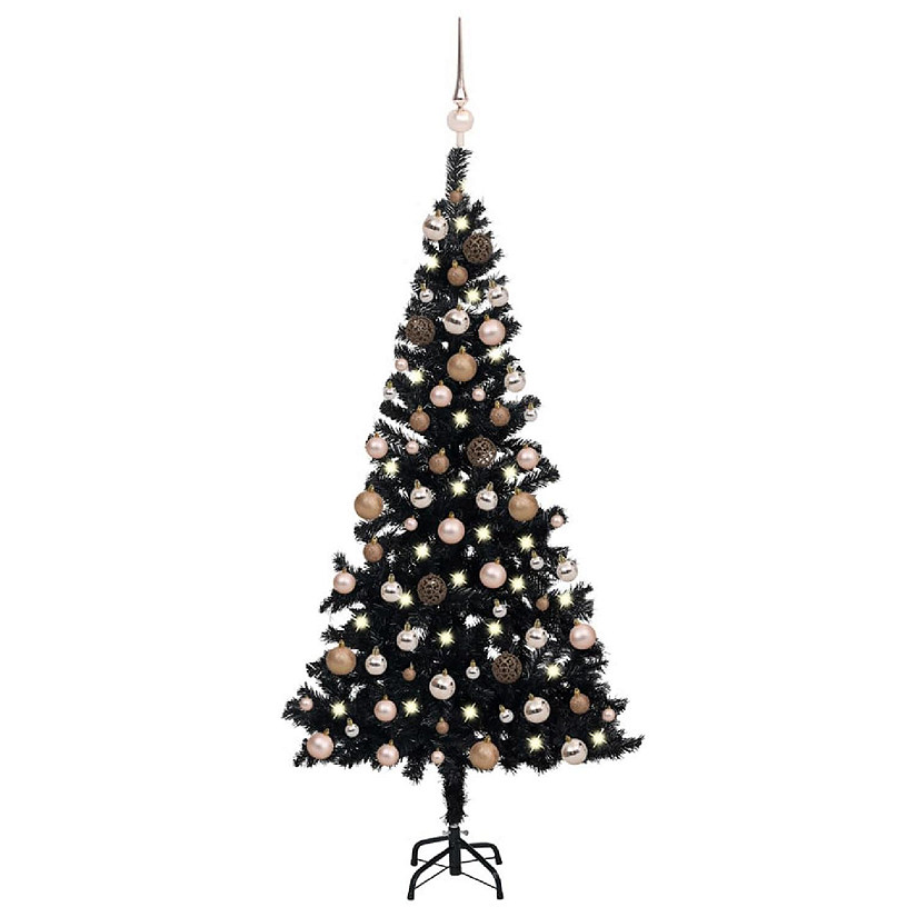 VidaXL 4' Black Artificial Christmas Tree with LED Lights & Gold Ornament Set Image