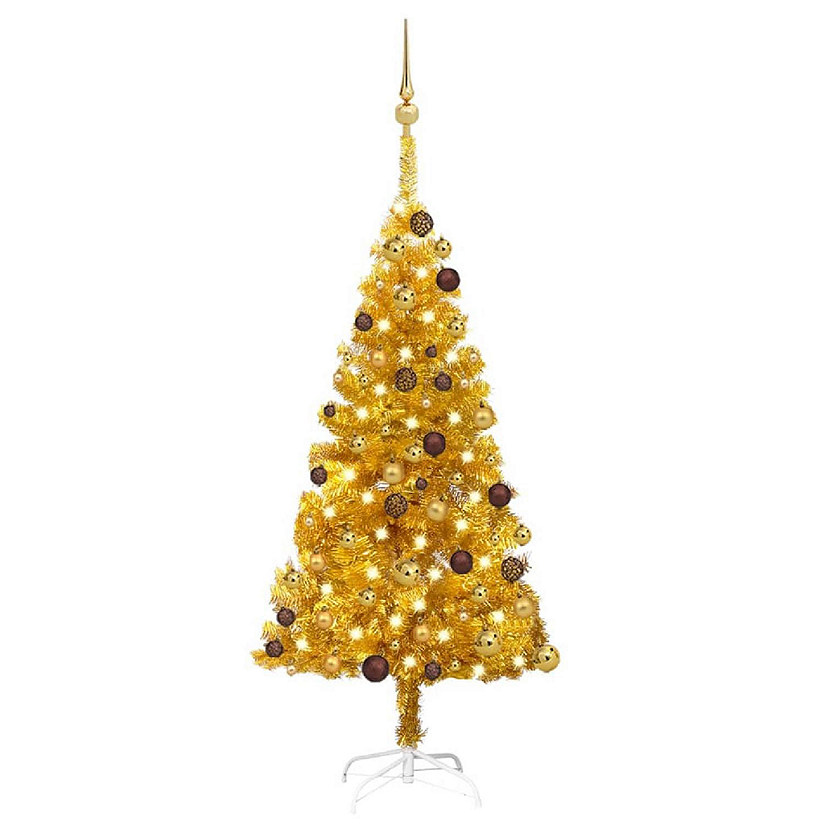 VidaXL 4' Gold Artificial Christmas Tree with LED Lights & Gold/Bronze Ornament Set Image