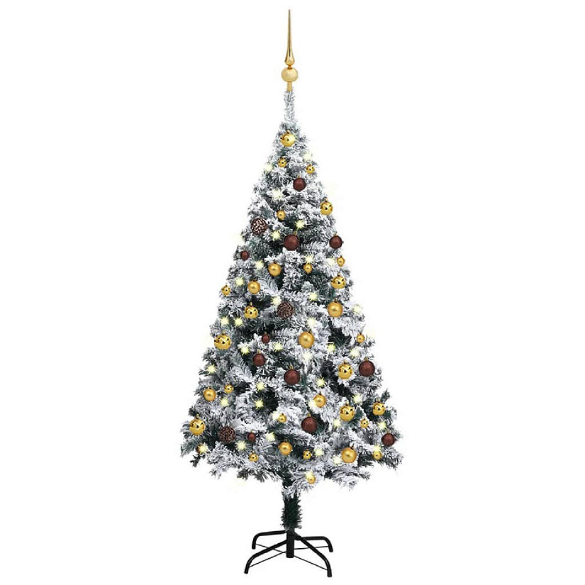 VidaXL 4' Green Artificial Christmas Tree with LED Lights & 61pc Gold/Bronze Ornament Set Image