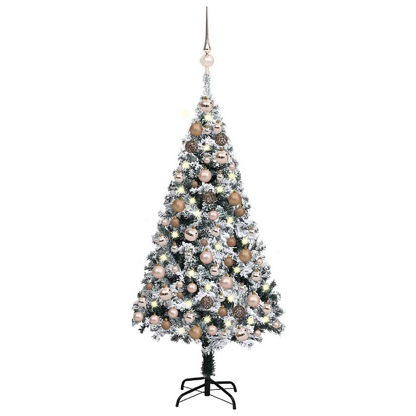 VidaXL 4' Green Artificial Christmas Tree with LED Lights & 61pc Gold Ornament Set Image