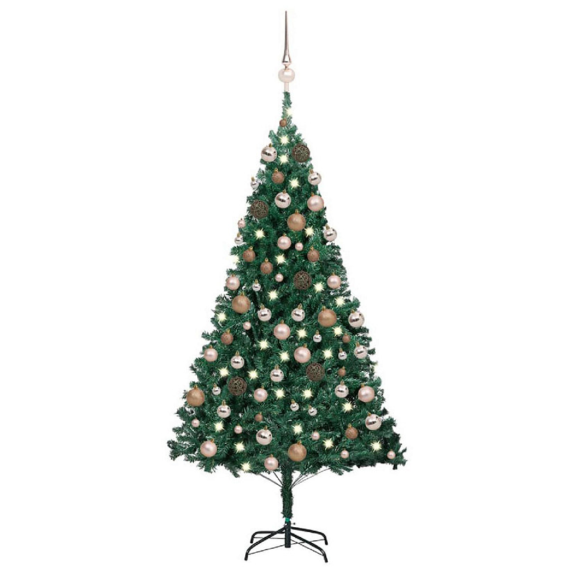 VidaXL 4' Green PVC Artificial Christmas Tree with LED Lights & 61pc Gold Ornament Set Image