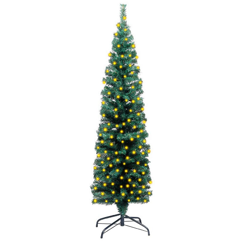 vidaXL 4' PVC/Steel Slim Artificial Christmas Tree with LED Lights & Stand Image