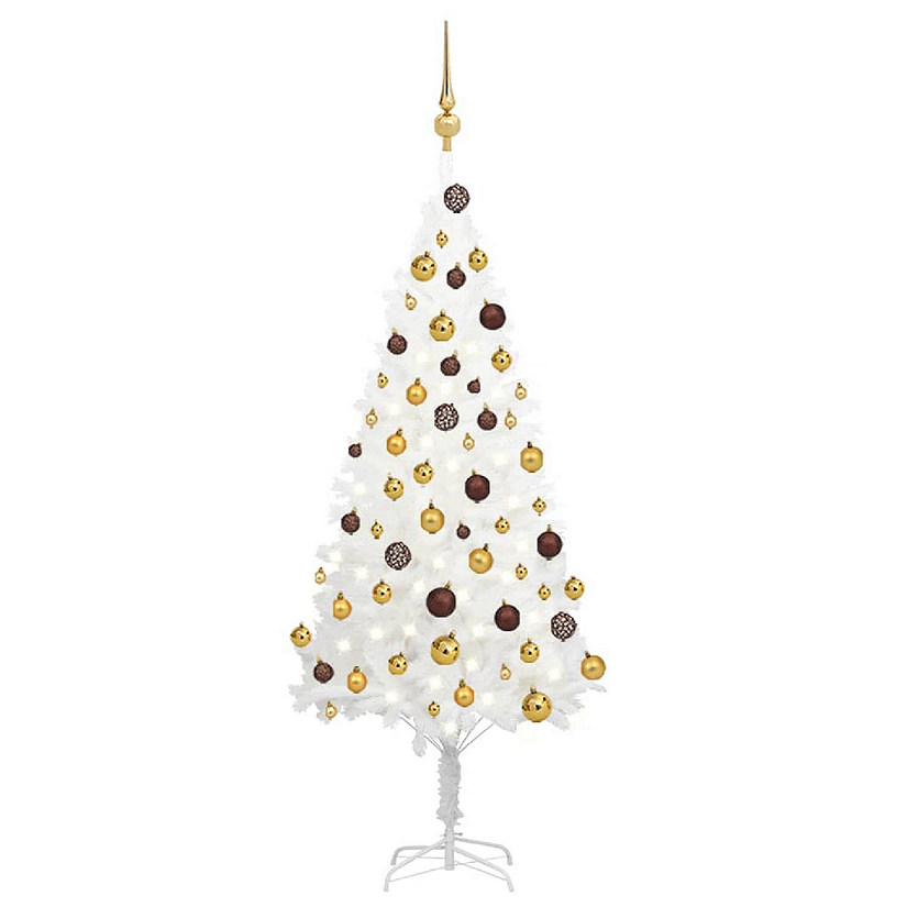 VidaXL 4' White Artificial Christmas Tree with LED Lights & 61pc Gold/Bronze Ornament Set Image