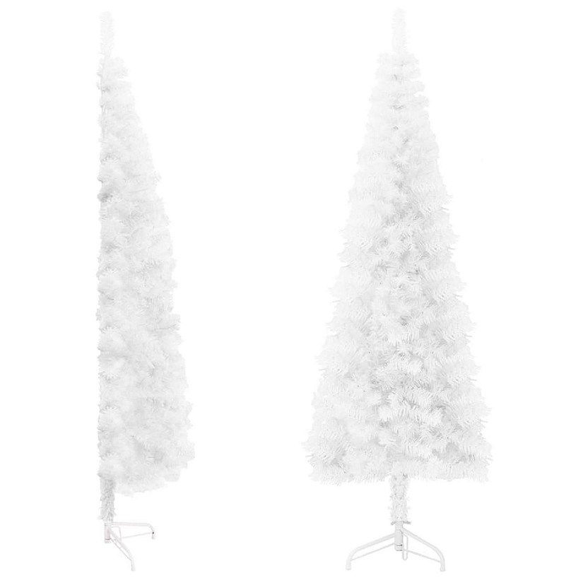 vidaXL 4' White Slim Artificial Half Christmas Tree with Stand Image