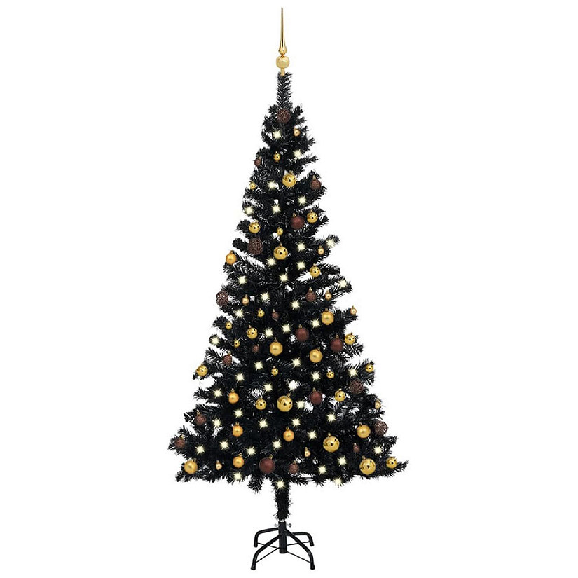 VidaXL 5' Black Artificial Christmas Tree with LED Lights & 61pc Gold