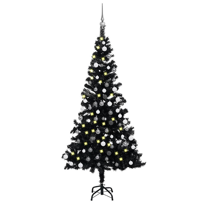 VidaXL 5' Black Artificial Christmas Tree with LED Lights & 61pc White