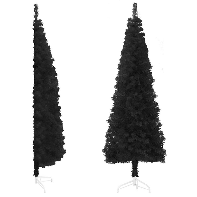 vidaXL 5' Black Slim Artificial Half Christmas Tree with Stand Image