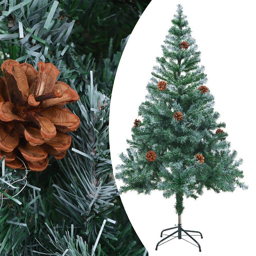 vidaXL 5' Frosted Christmas Tree with 12pc Pinecone Image