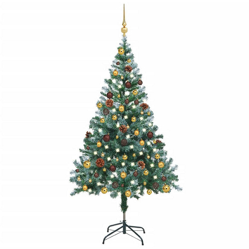 vidaXL 5' Frosted Christmas Tree with LED Lights & 61pc Ornament Set Image